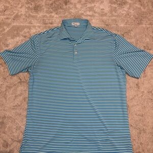 Peter Millar Aqua and Light Blue Striped Polo Shirt Men’s Large